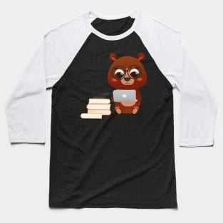 Adorable bear holding laptop Baseball T-Shirt